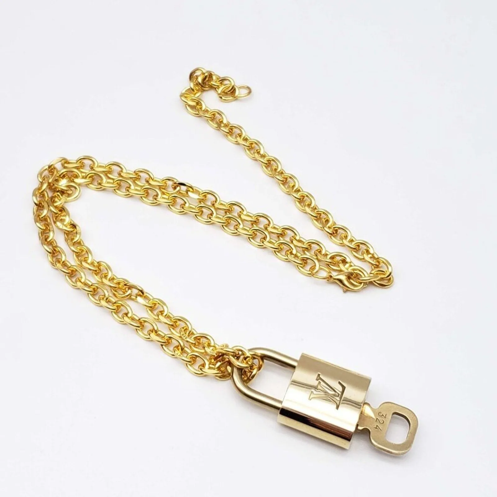 100% Auth Louis Vuitton Lock & Key w/ 18k Gold Plated Chain Necklace