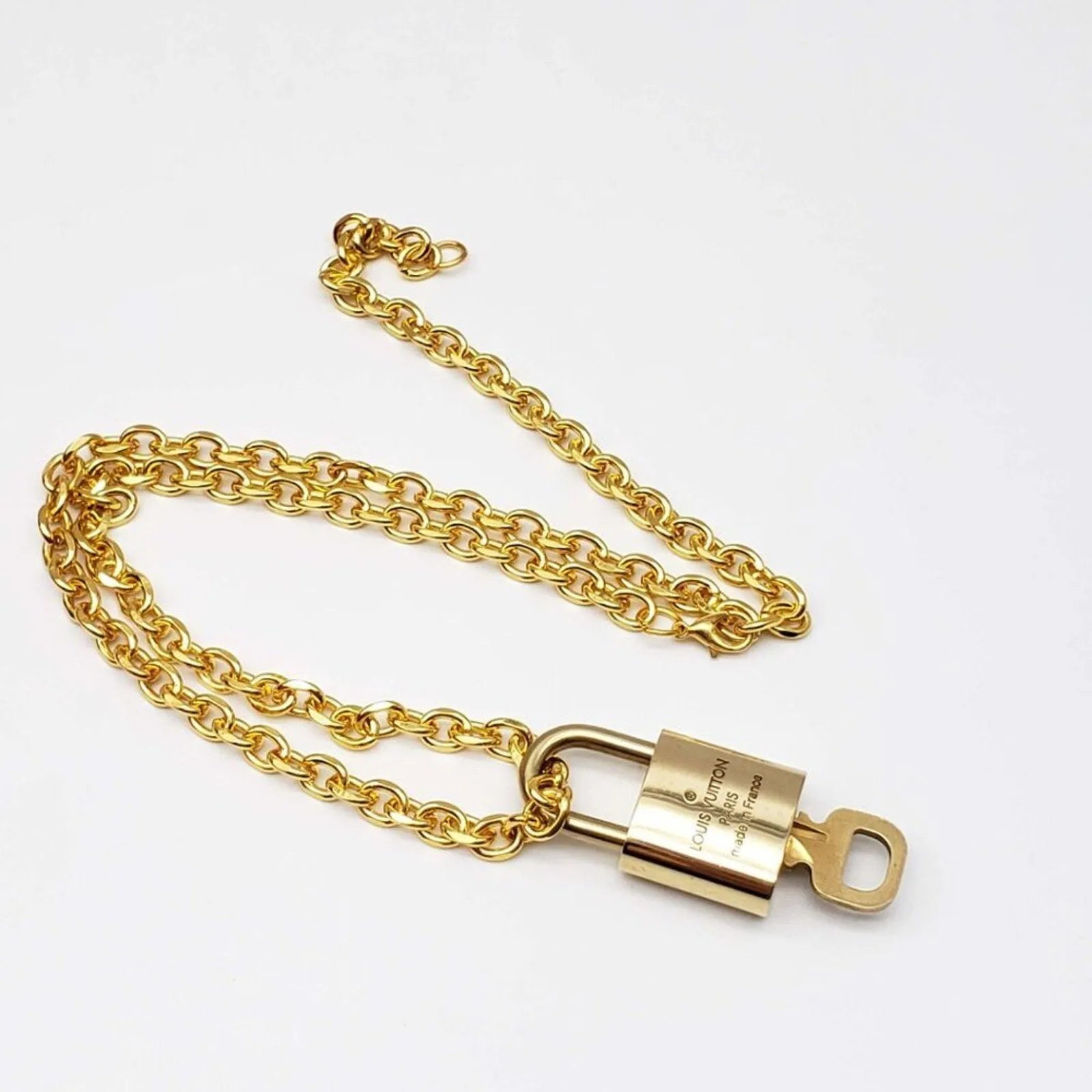 100% Auth Louis Vuitton Lock & Key w/ 18k Gold Plated Chain Necklace