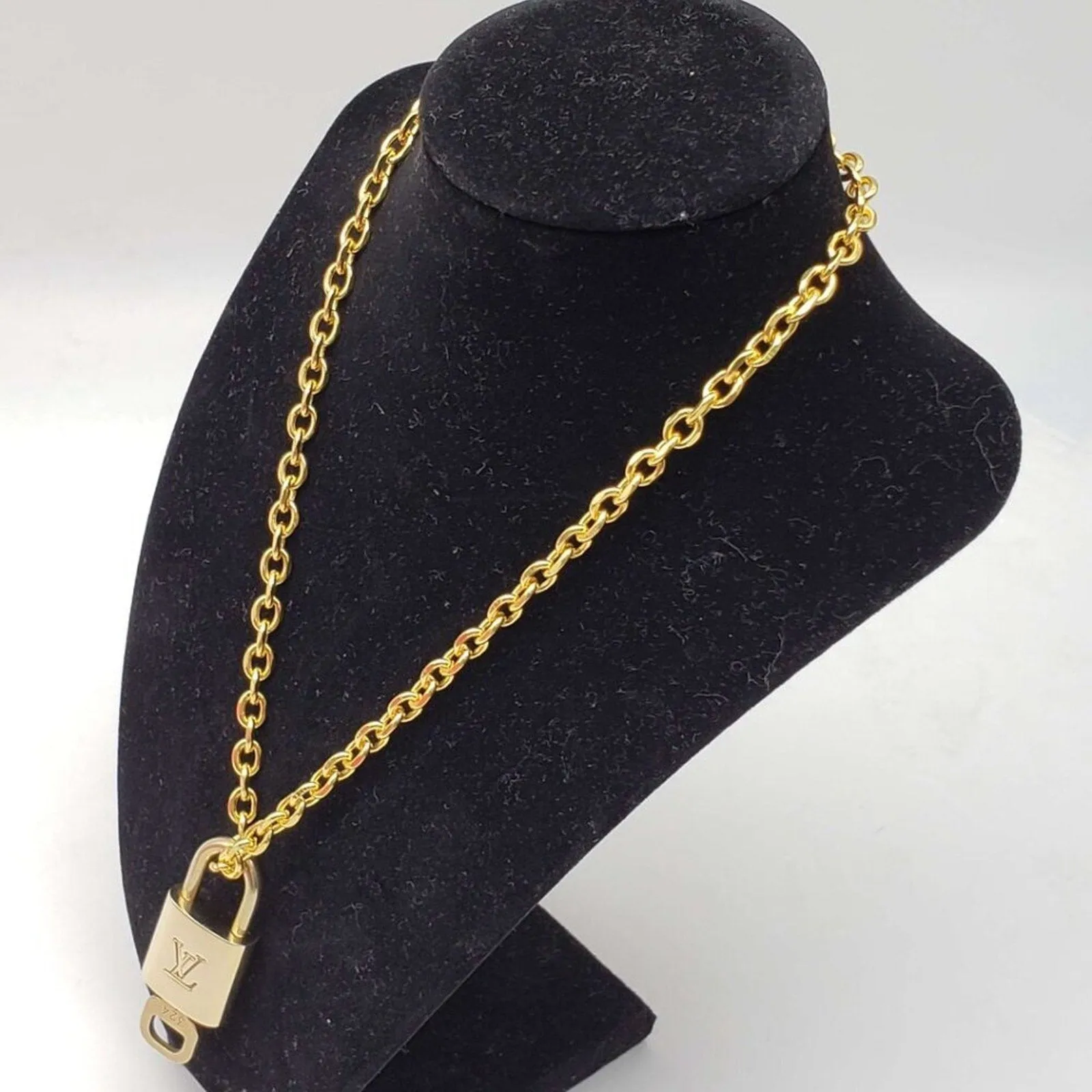 100% Auth Louis Vuitton Lock & Key w/ 18k Gold Plated Chain Necklace