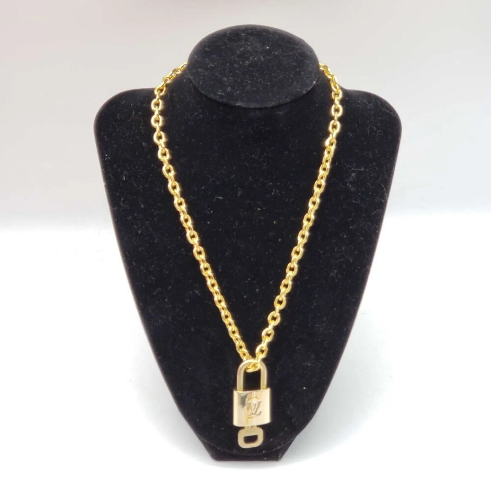 100% Auth Louis Vuitton Lock & Key w/ 18k Gold Plated Chain Necklace