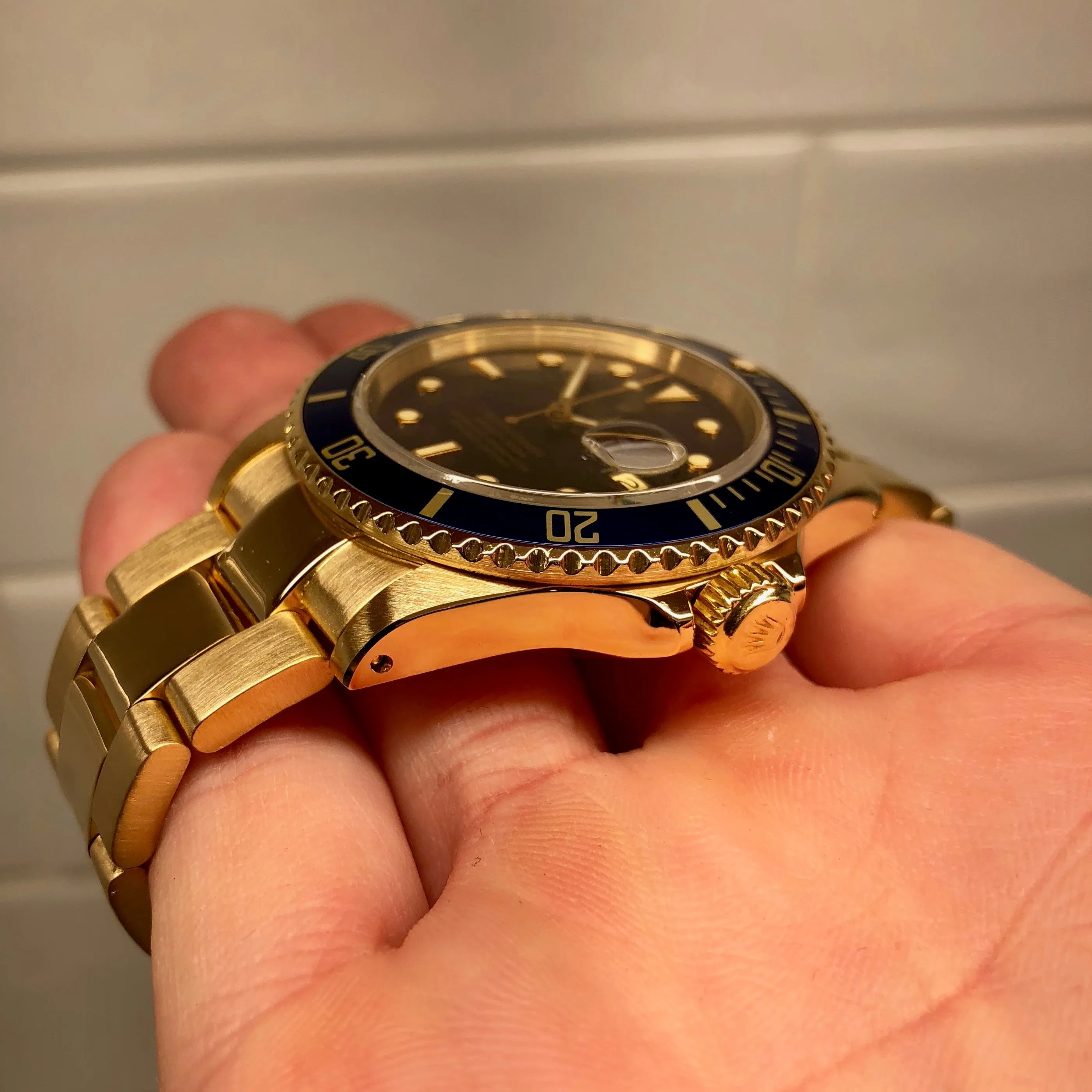 1984 Rolex Submariner 16808 Purple Color Change 18K Yellow Gold Wristwatch