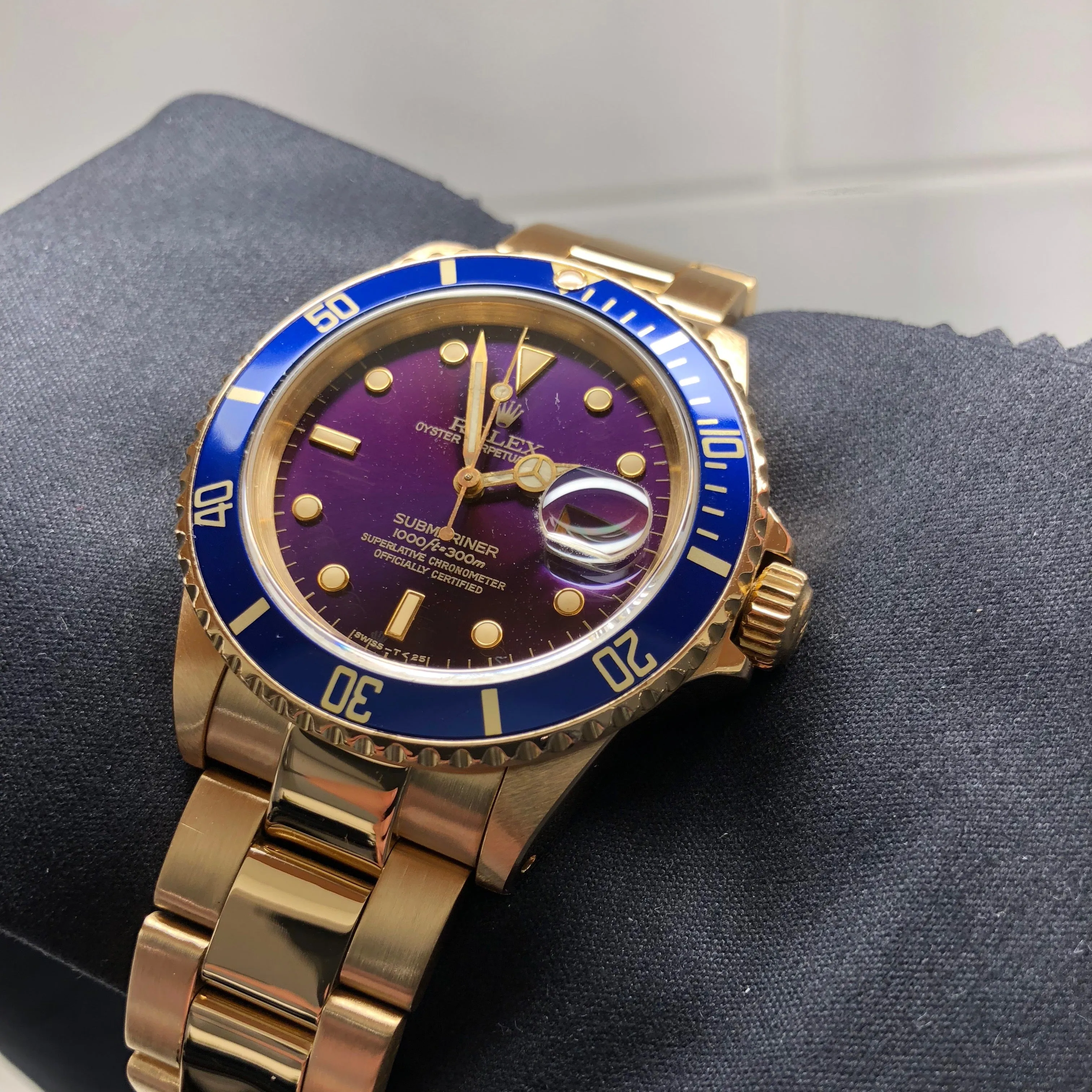 1984 Rolex Submariner 16808 Purple Color Change 18K Yellow Gold Wristwatch