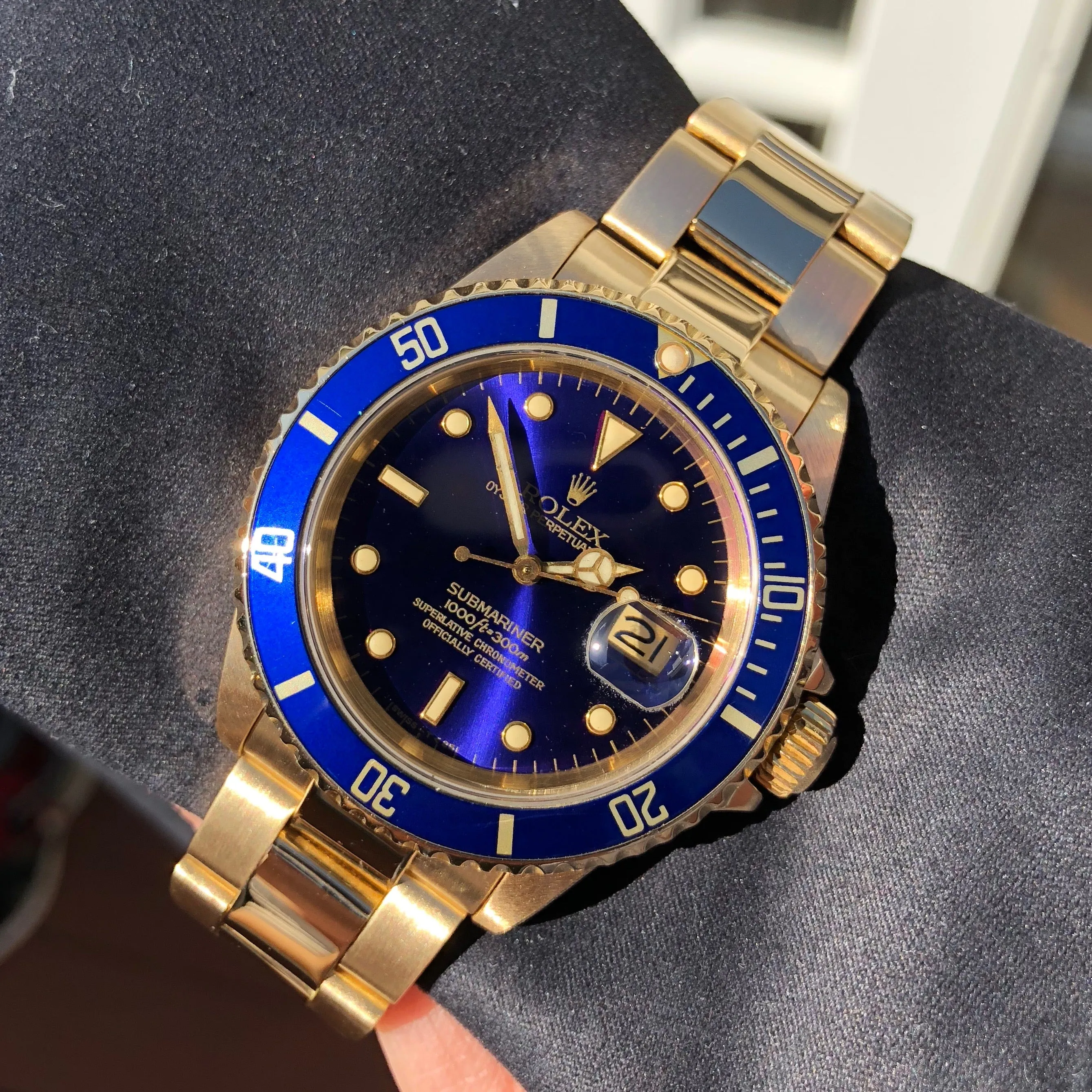 1984 Rolex Submariner 16808 Purple Color Change 18K Yellow Gold Wristwatch