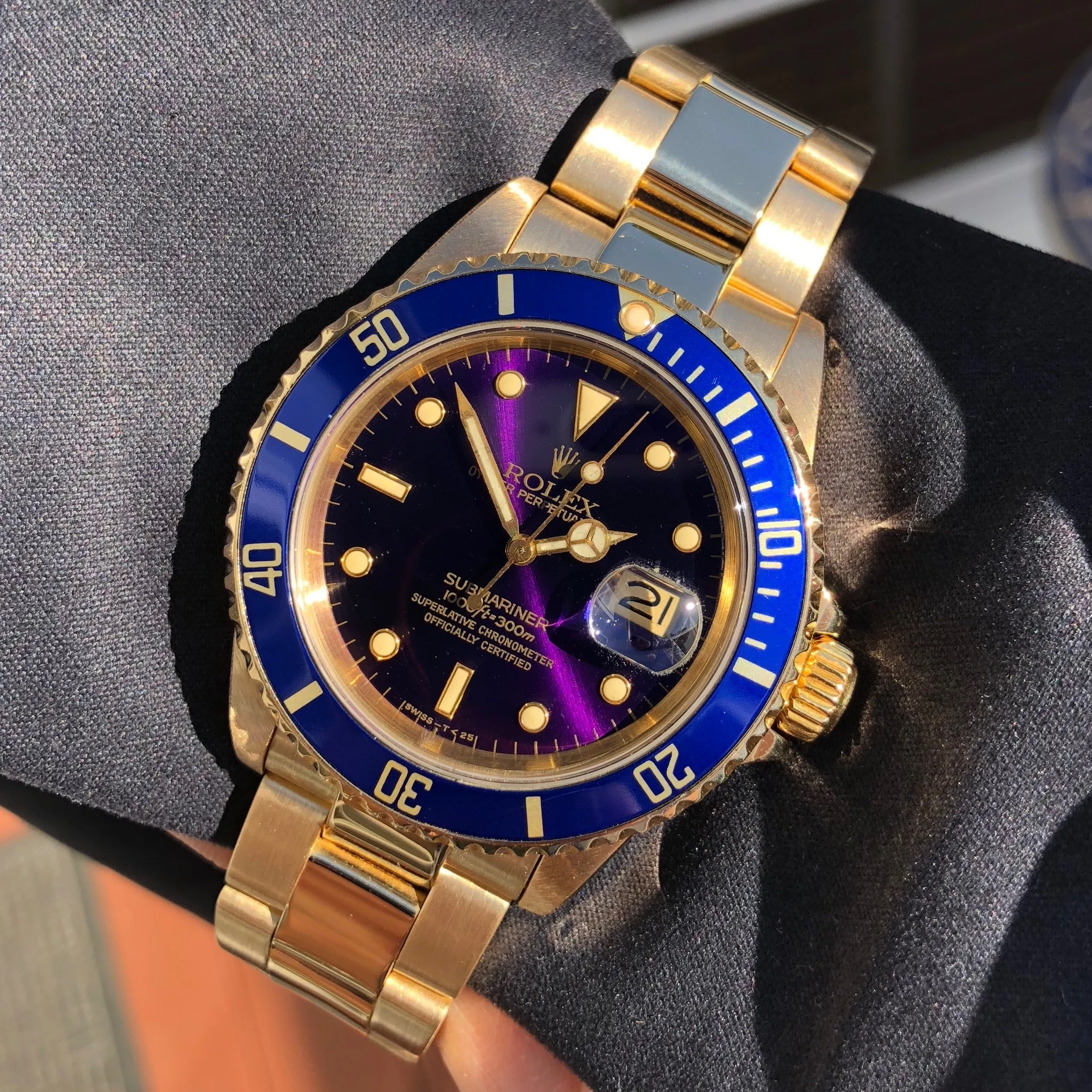 1984 Rolex Submariner 16808 Purple Color Change 18K Yellow Gold Wristwatch