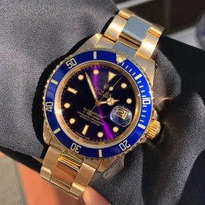 1984 Rolex Submariner 16808 Purple Color Change 18K Yellow Gold Wristwatch