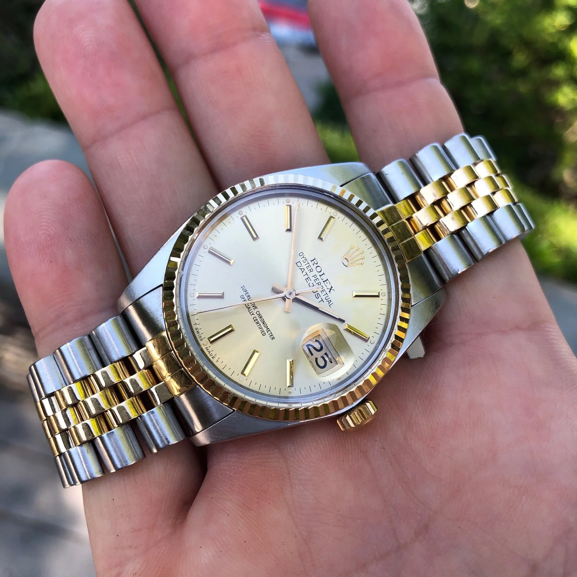 1985 Rolex Datejust 16013 Steel Gold Two Tone Jubilee Automatic Wristwatch Box Papers