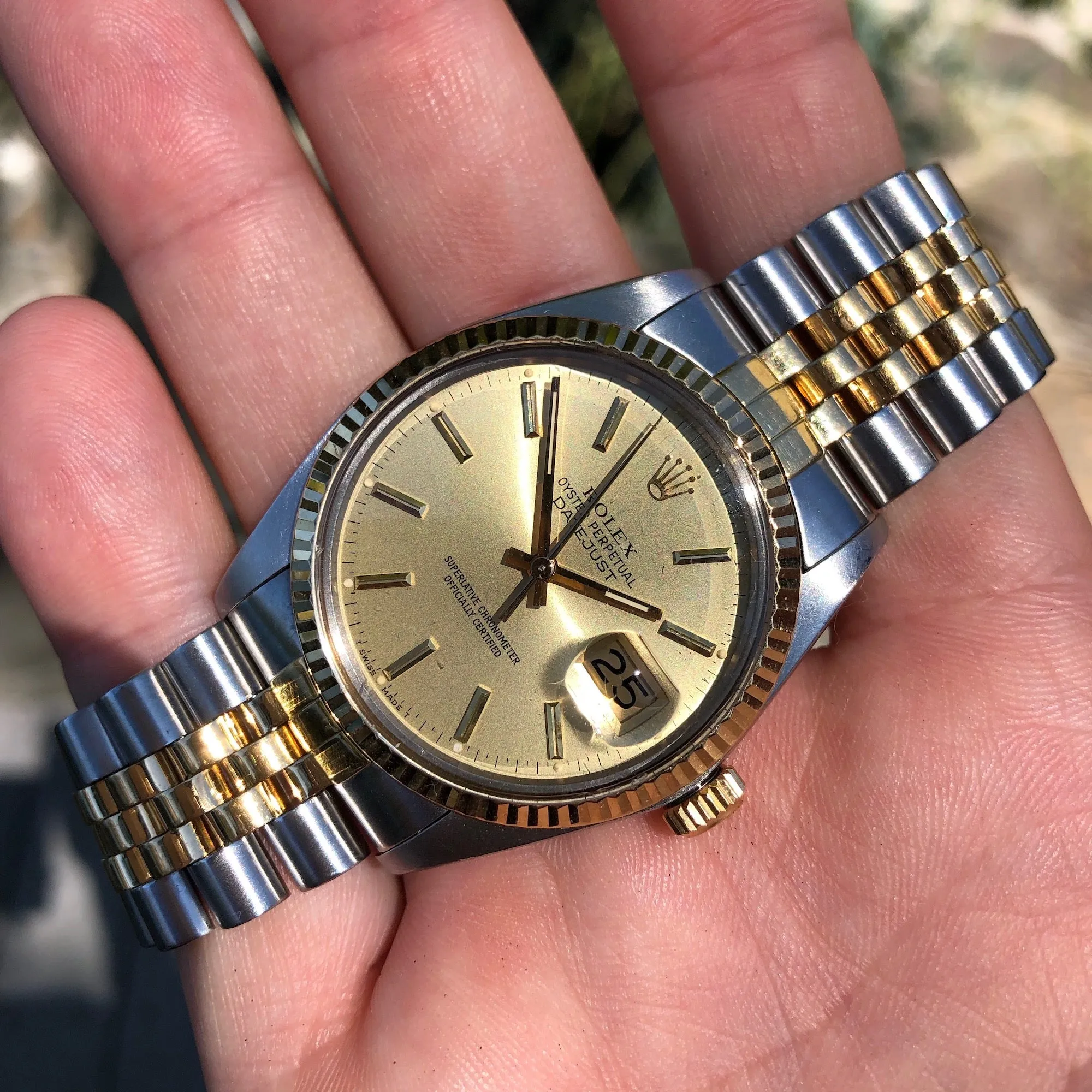 1985 Rolex Datejust 16013 Steel Gold Two Tone Jubilee Automatic Wristwatch Box Papers
