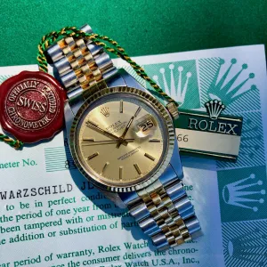 1985 Rolex Datejust 16013 Steel Gold Two Tone Jubilee Automatic Wristwatch Box Papers