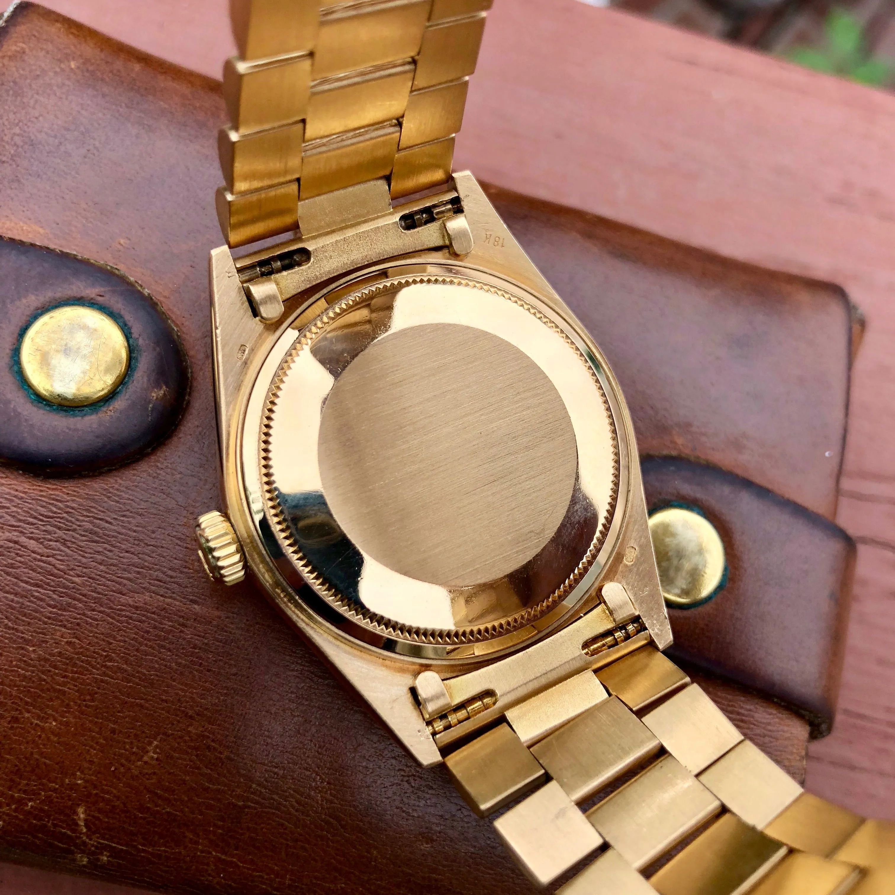 1985 Rolex President 18038 Bark Day Date 18K Yellow Gold Wristwatch