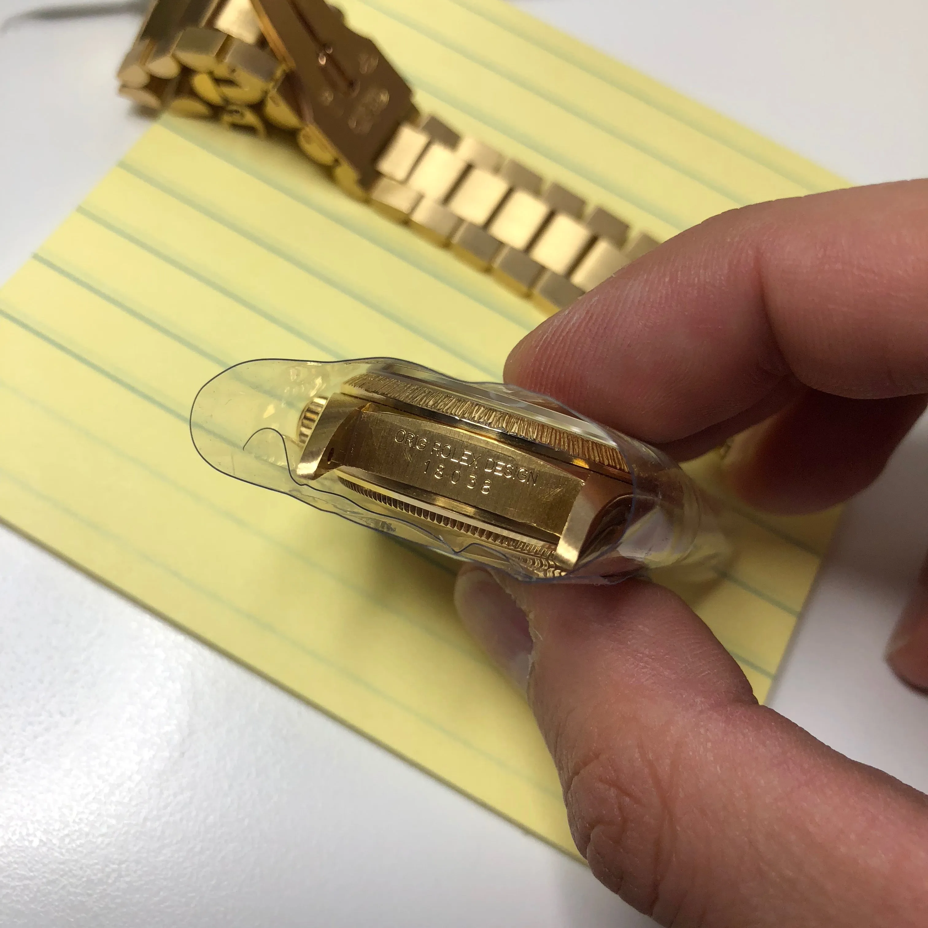 1985 Rolex President 18038 Bark Day Date 18K Yellow Gold Wristwatch