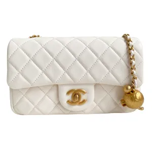 21B White Lambskin Pearl Crush Mini Rectangular Flap Bag
