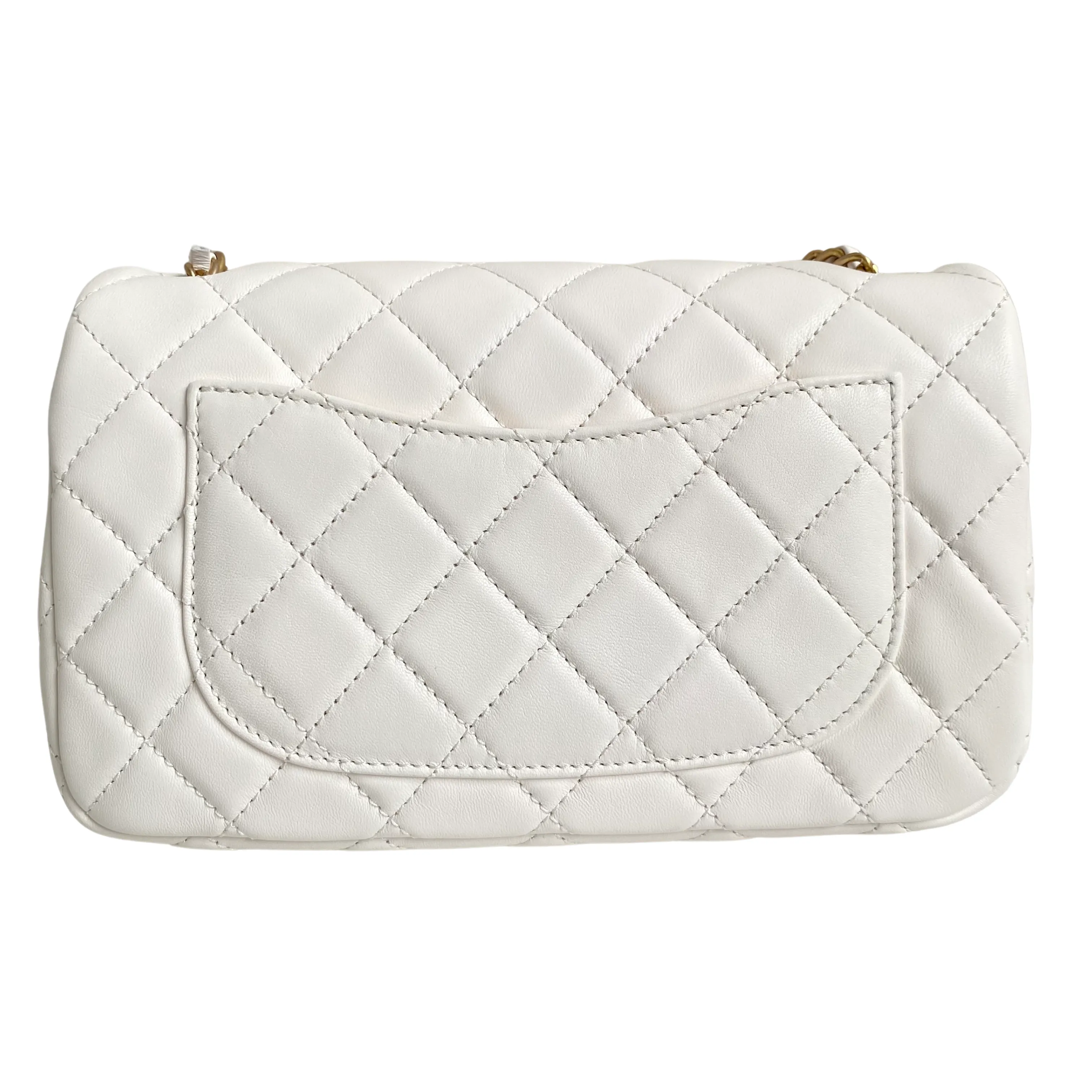 21B White Lambskin Pearl Crush Mini Rectangular Flap Bag