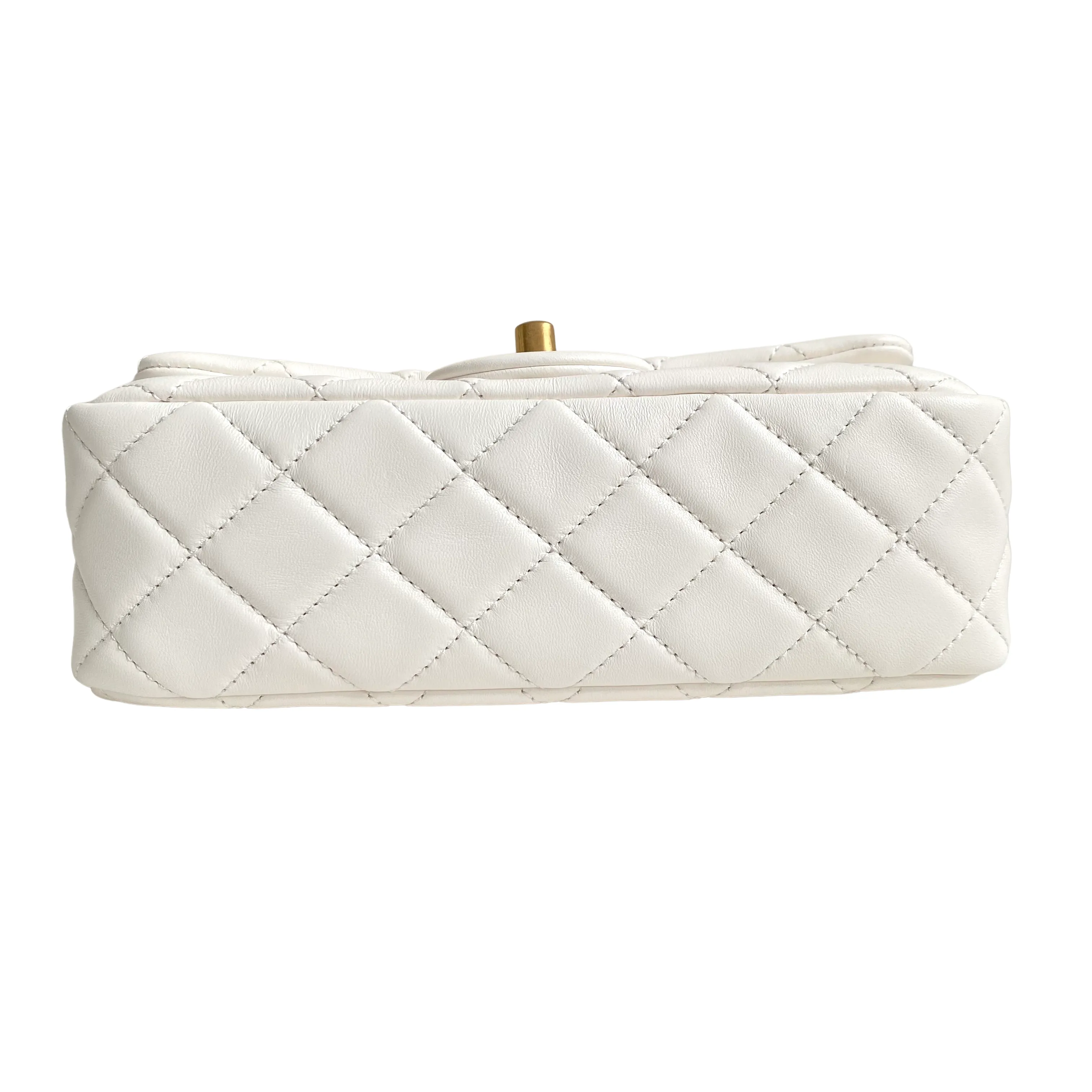 21B White Lambskin Pearl Crush Mini Rectangular Flap Bag