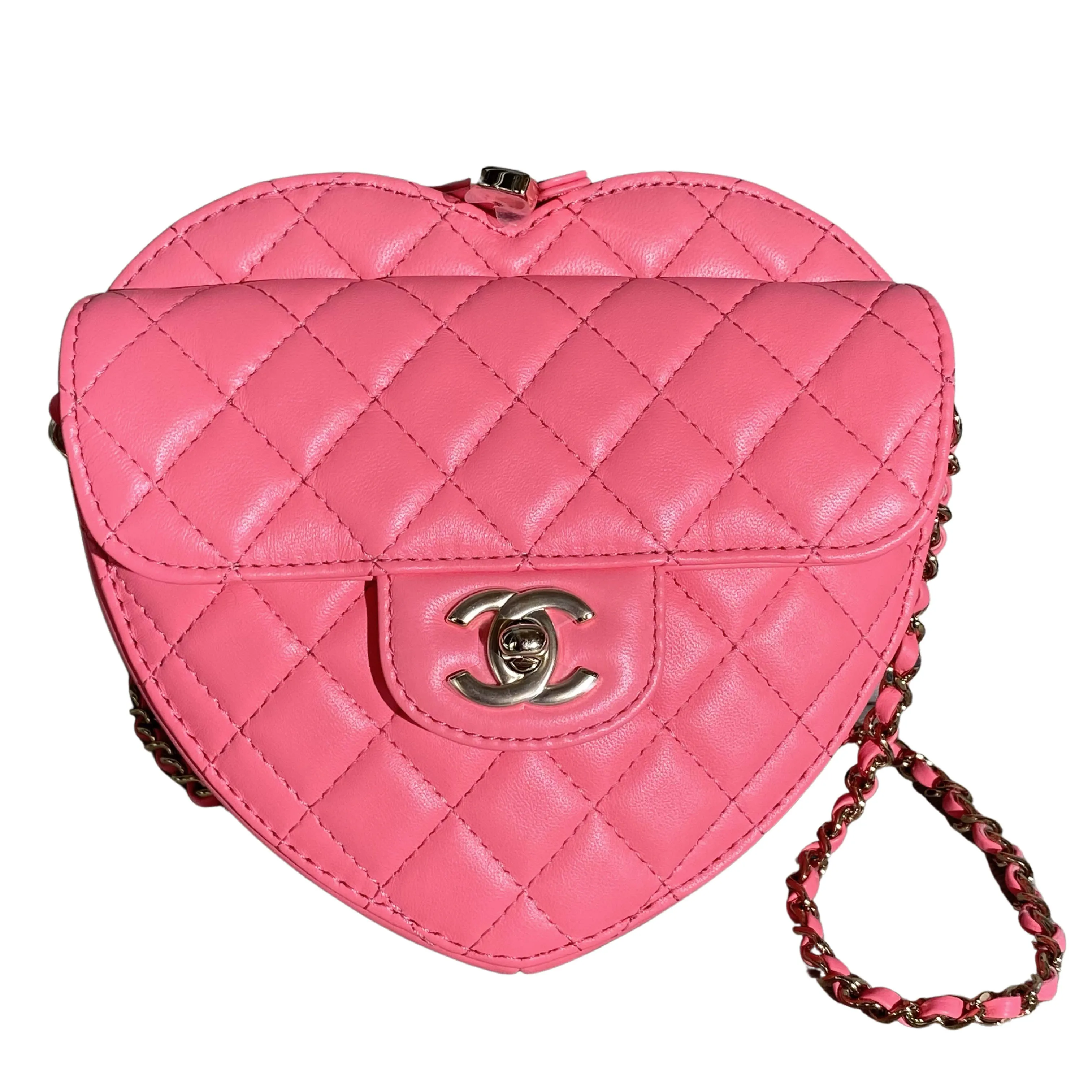 22S Large Heart Bag in Pink Lambskin