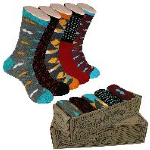 5 Pair Mens Funky Fun Colorful Socks-Hipster Power Socks-Premium Cotton Socks