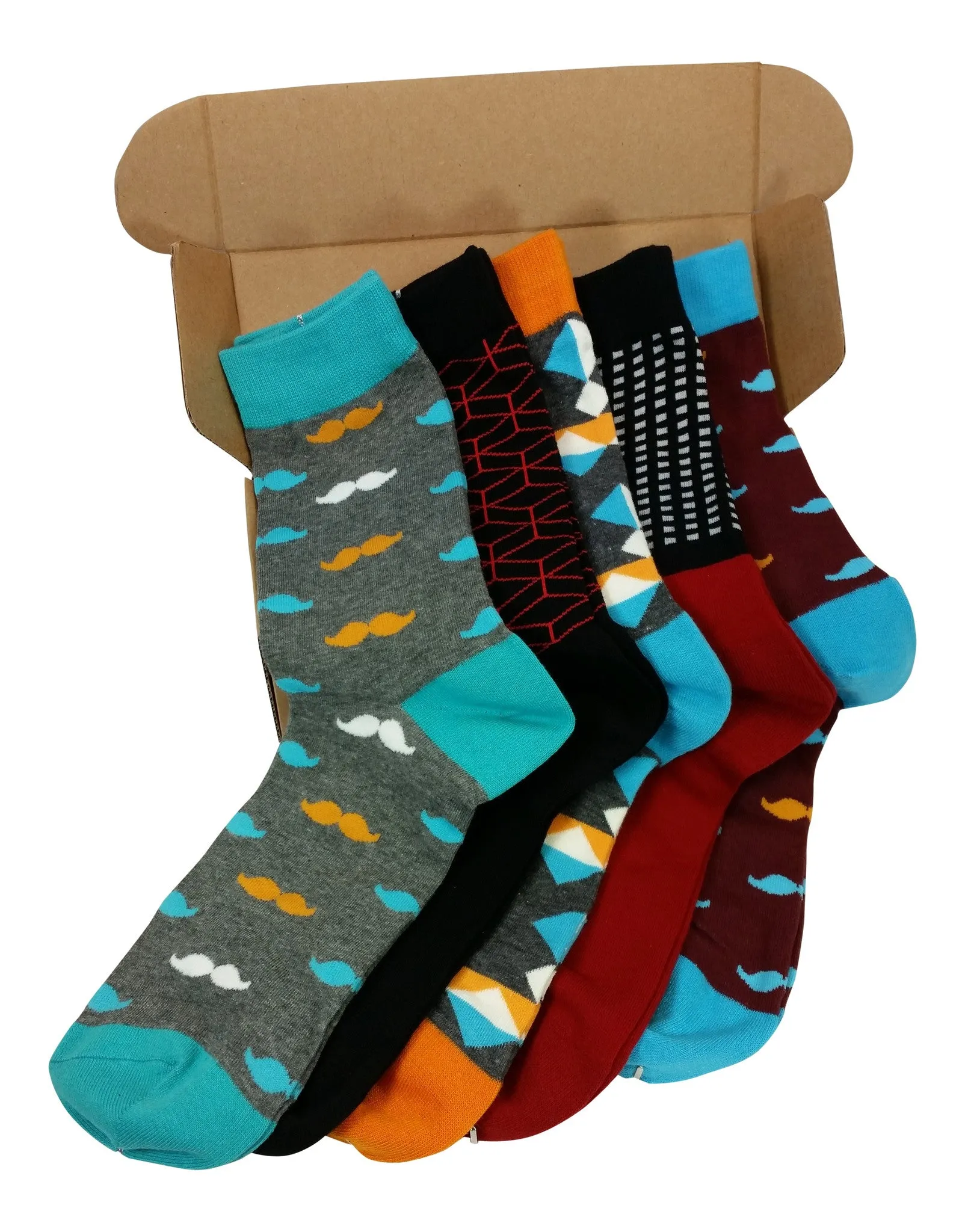 5 Pair Mens Funky Fun Colorful Socks-Hipster Power Socks-Premium Cotton Socks