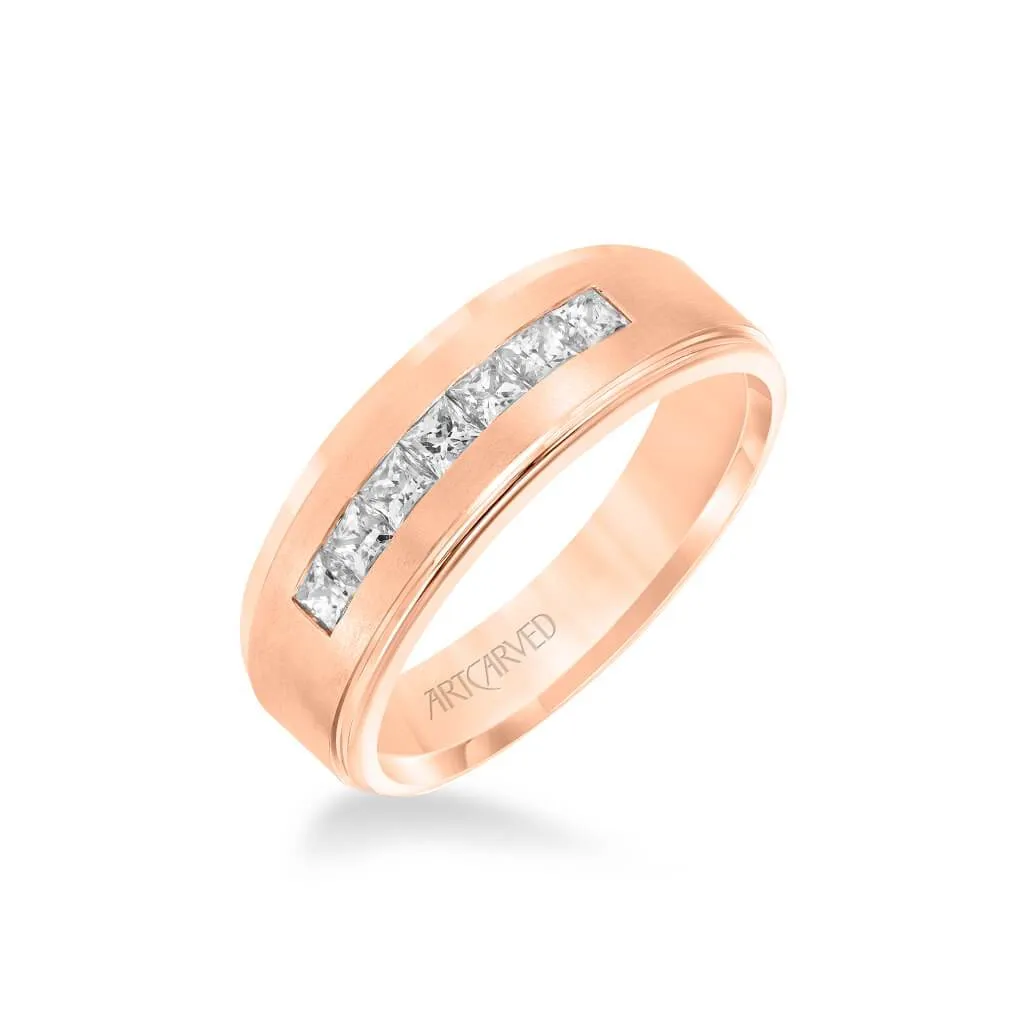 7MM Men's Contemporary Seven Stone Diamond Wedding Band - Brush Finish and Step Edge