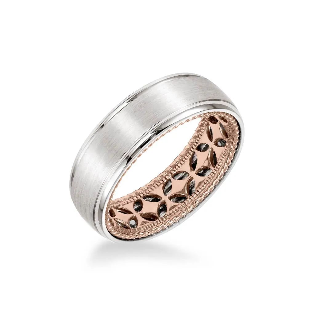 7MM Men's Contemporary Wedding Band - Bright Brush Finish and Round Edge with Inside Diamond Pattern and Rope Edge