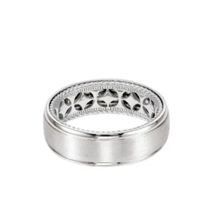 7MM Men's Contemporary Wedding Band - Bright Brush Finish and Round Edge with Inside Diamond Pattern and Rope Edge