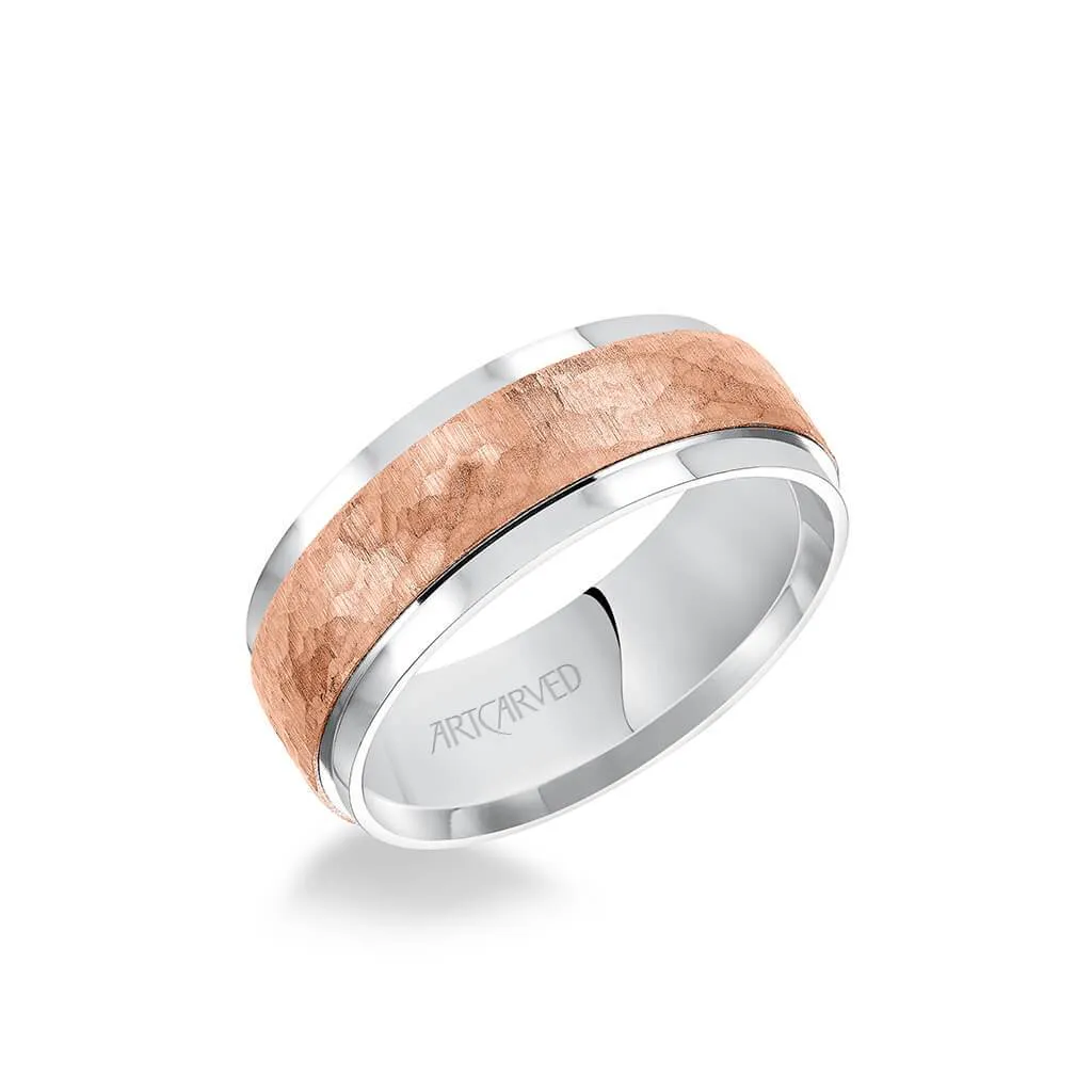 8MM Men's Classic Wedding Band - Brush Hammered Finish and Flat Edge