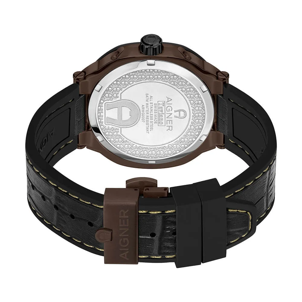 Aigner Taviano Men's Brown Dial Brown Case Black Leather Strap Watch