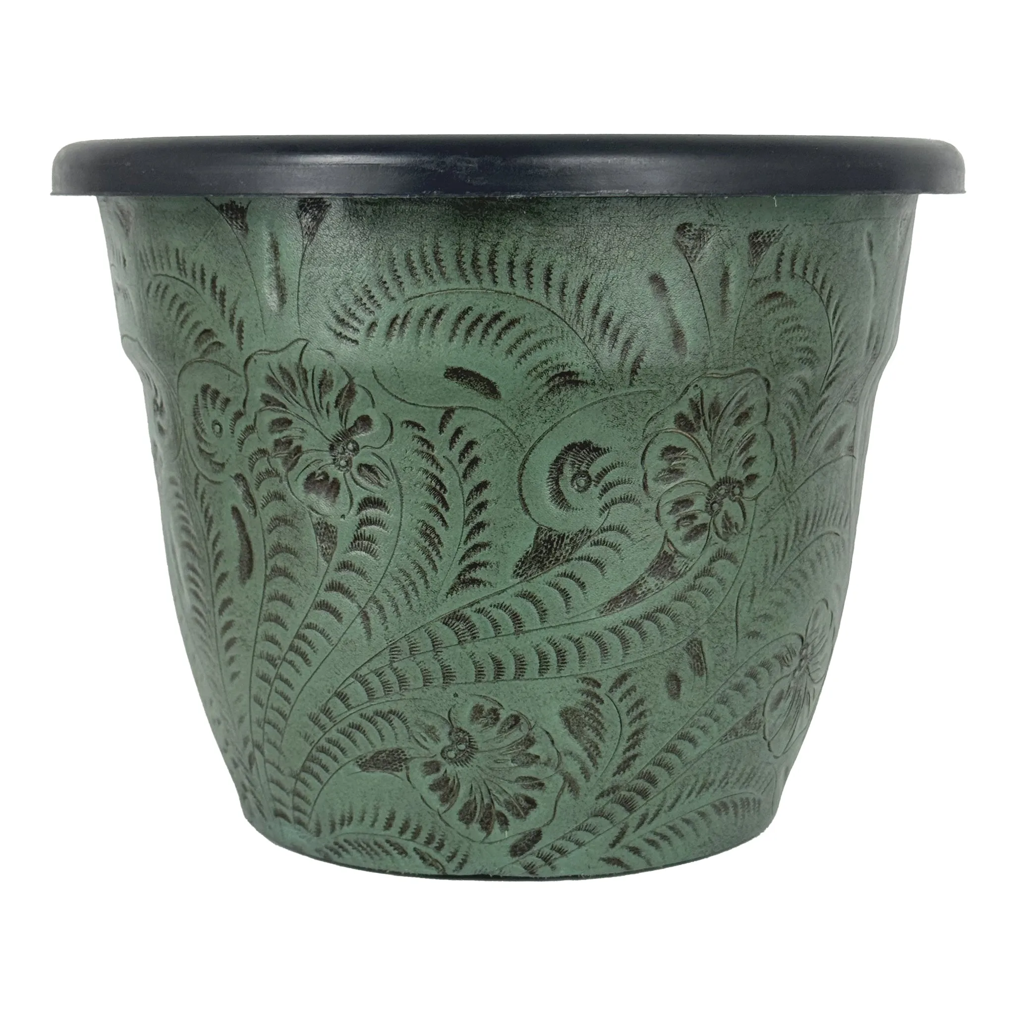 American West at Home 10" Round Planter with Tooled Leather - Large