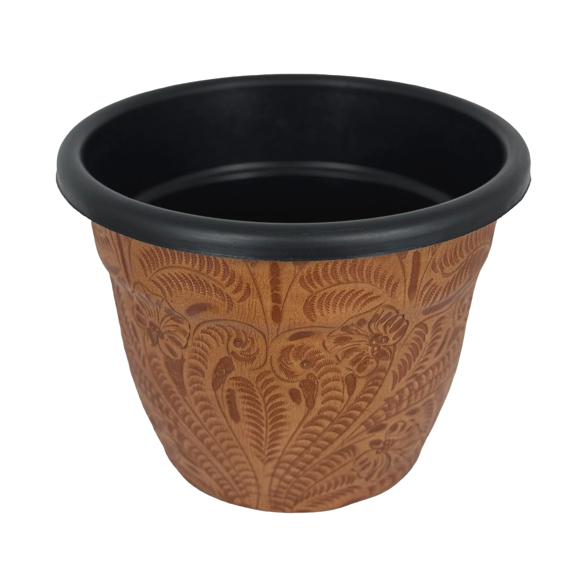 American West at Home 10" Round Planter with Tooled Leather - Large