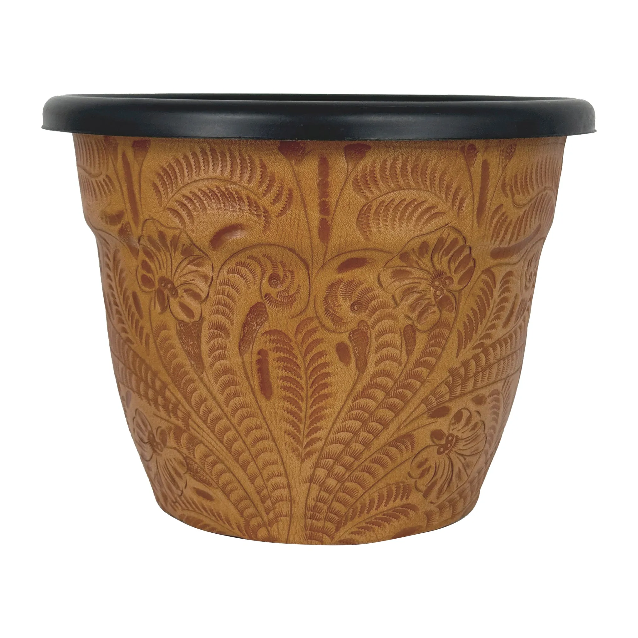 American West at Home 10" Round Planter with Tooled Leather - Large