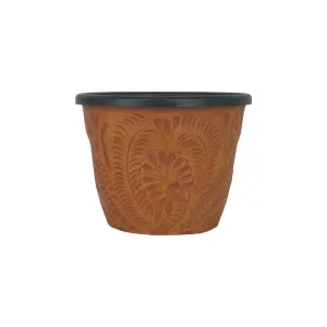 American West at Home 5.5" Round Planter with Tooled Leather - Small
