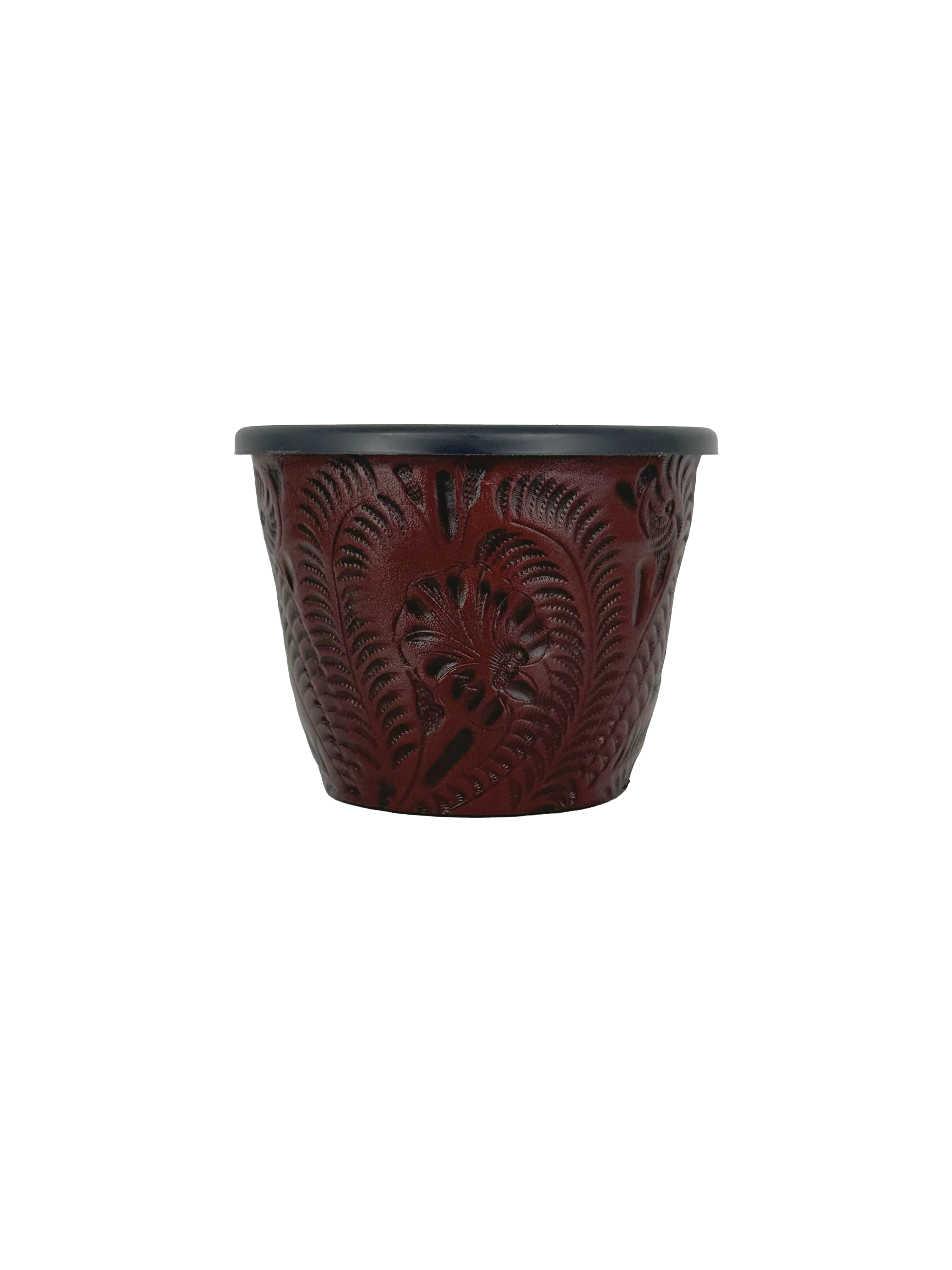 American West at Home 5.5" Round Planter with Tooled Leather - Small