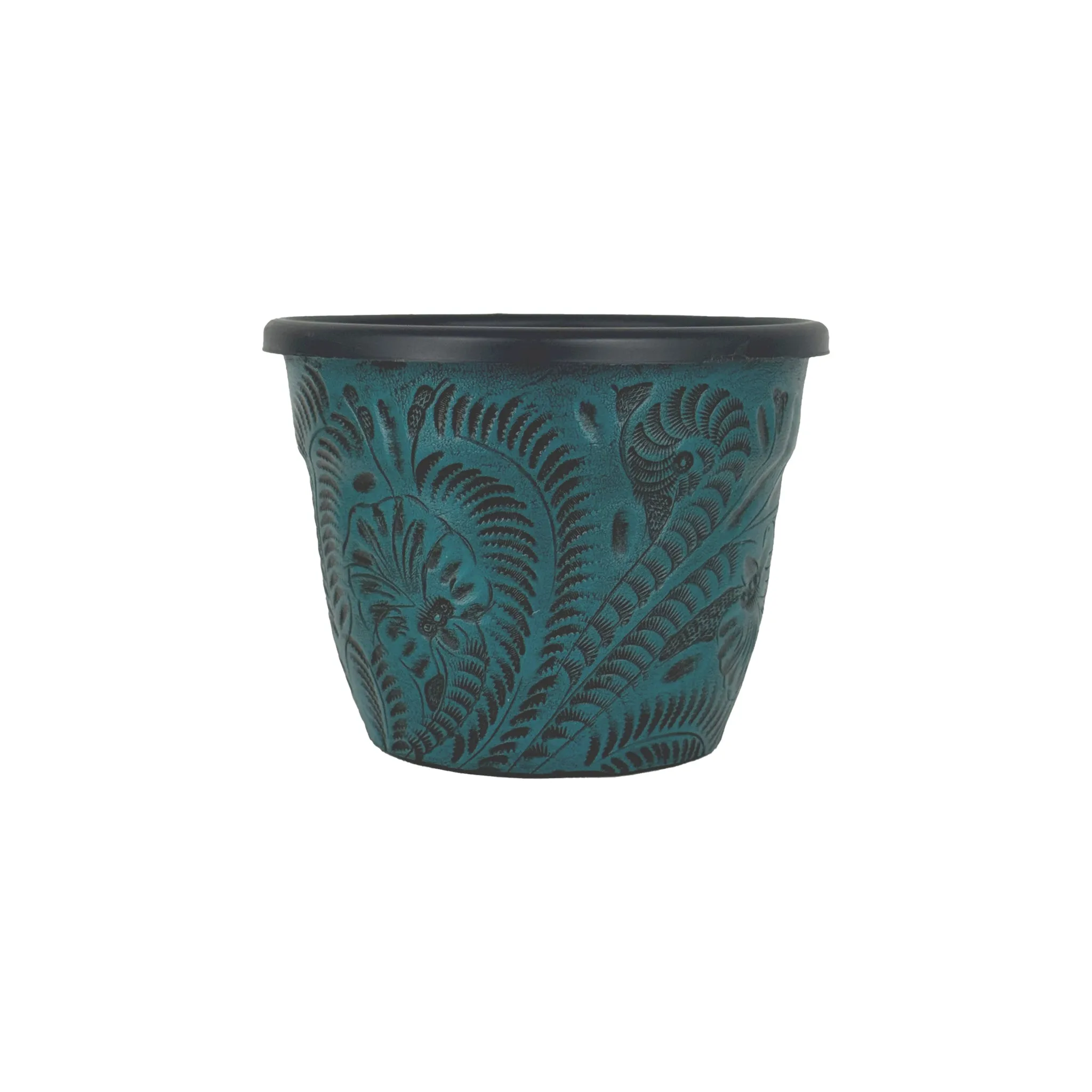 American West at Home 5.5" Round Planter with Tooled Leather - Small