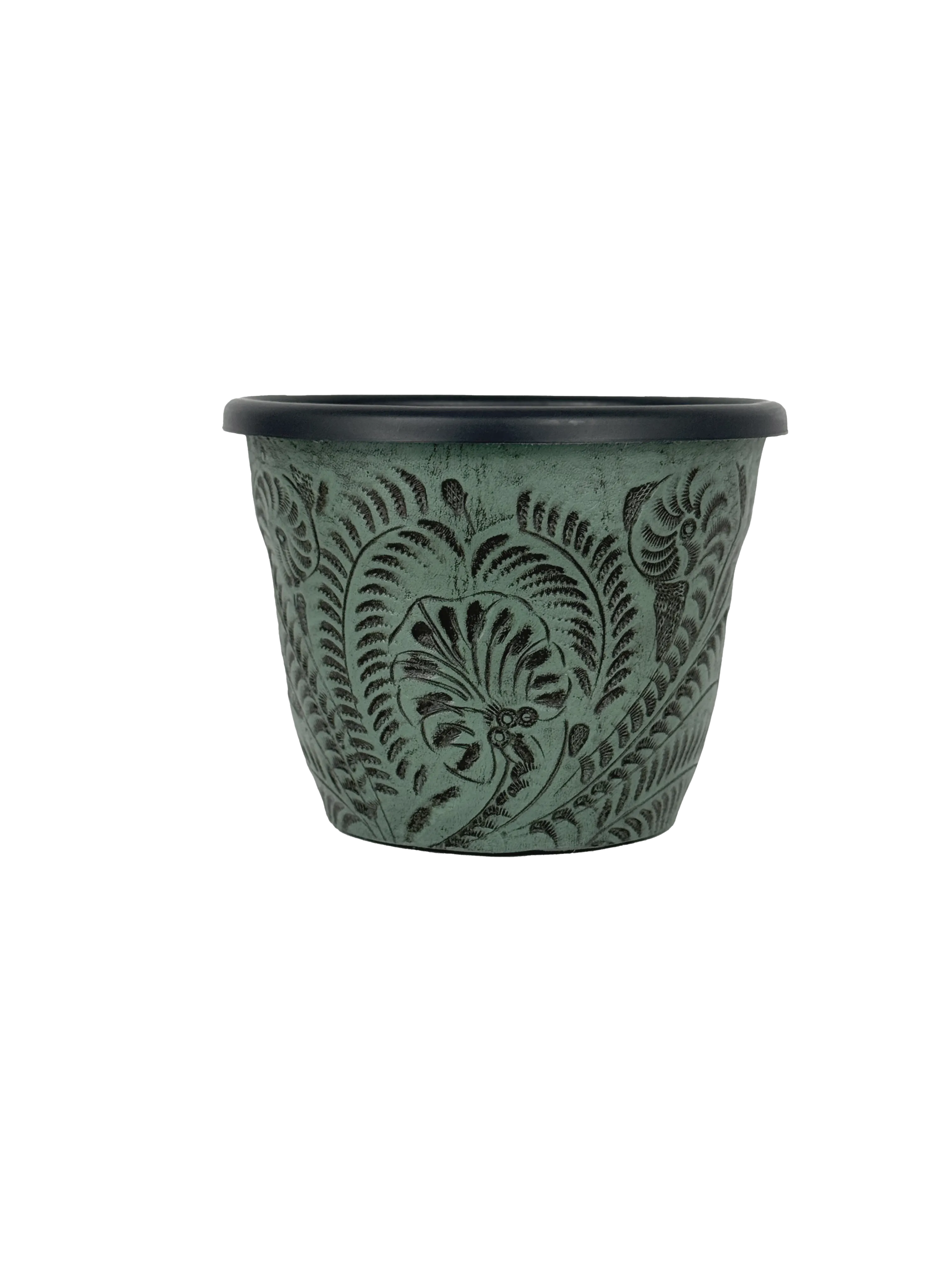 American West at Home 5.5" Round Planter with Tooled Leather - Small