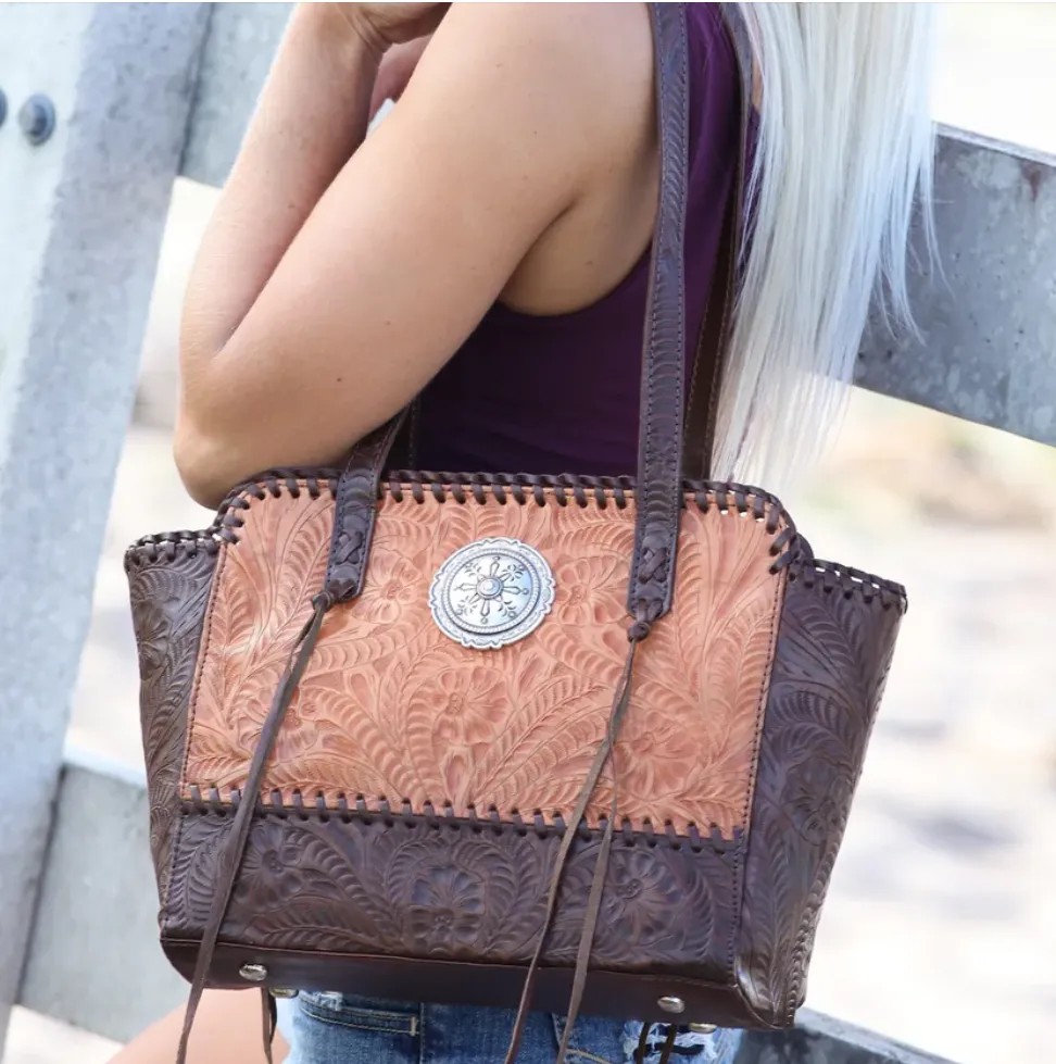 American West Handbag Annie's Secret Collection: Concealed Carry Leather Zip Top Tote