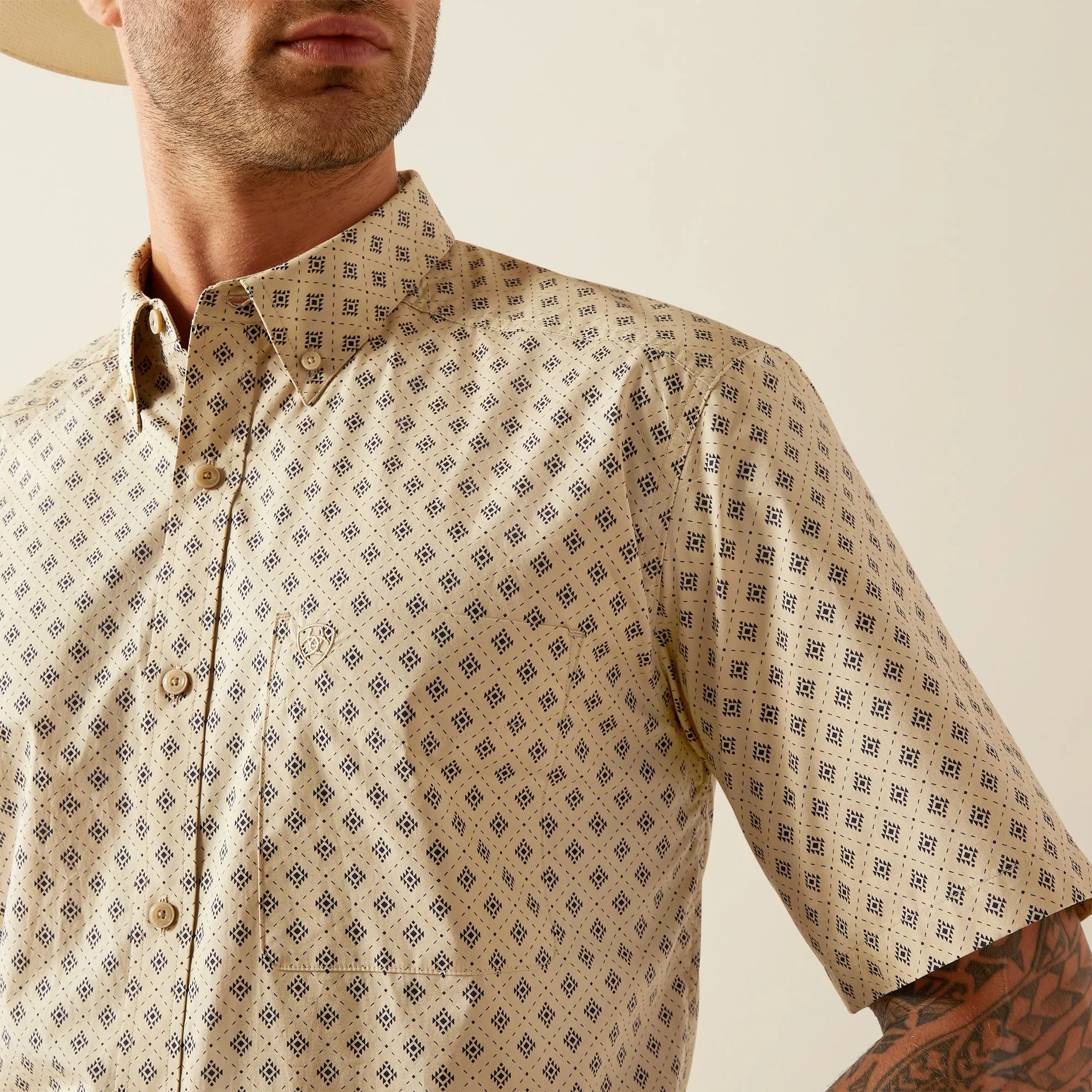 Ariat Men's Chanse Khaki Diamond Print Short Sleeve Classic Fit Button-Down Shirt