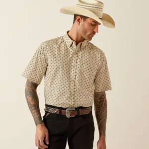 Ariat Men's Chanse Khaki Diamond Print Short Sleeve Classic Fit Button-Down Shirt