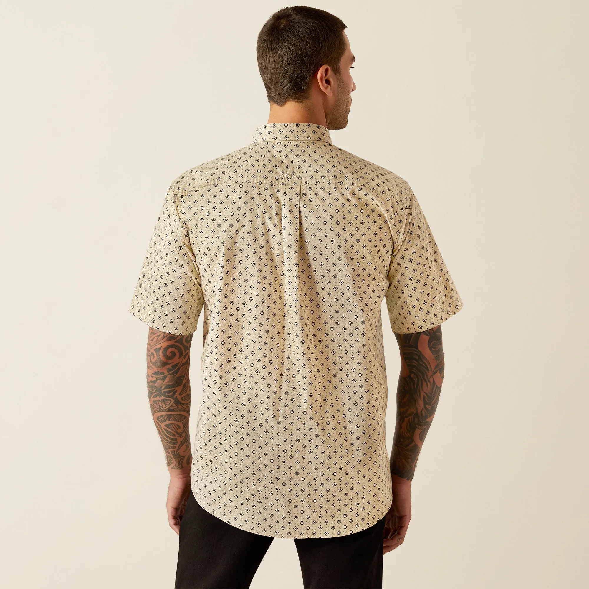 Ariat Men's Chanse Khaki Diamond Print Short Sleeve Classic Fit Button-Down Shirt