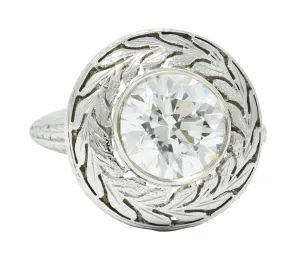 Art Deco 1.85 CTW Diamond 18 Karat White Gold Laurel Vintage Ring