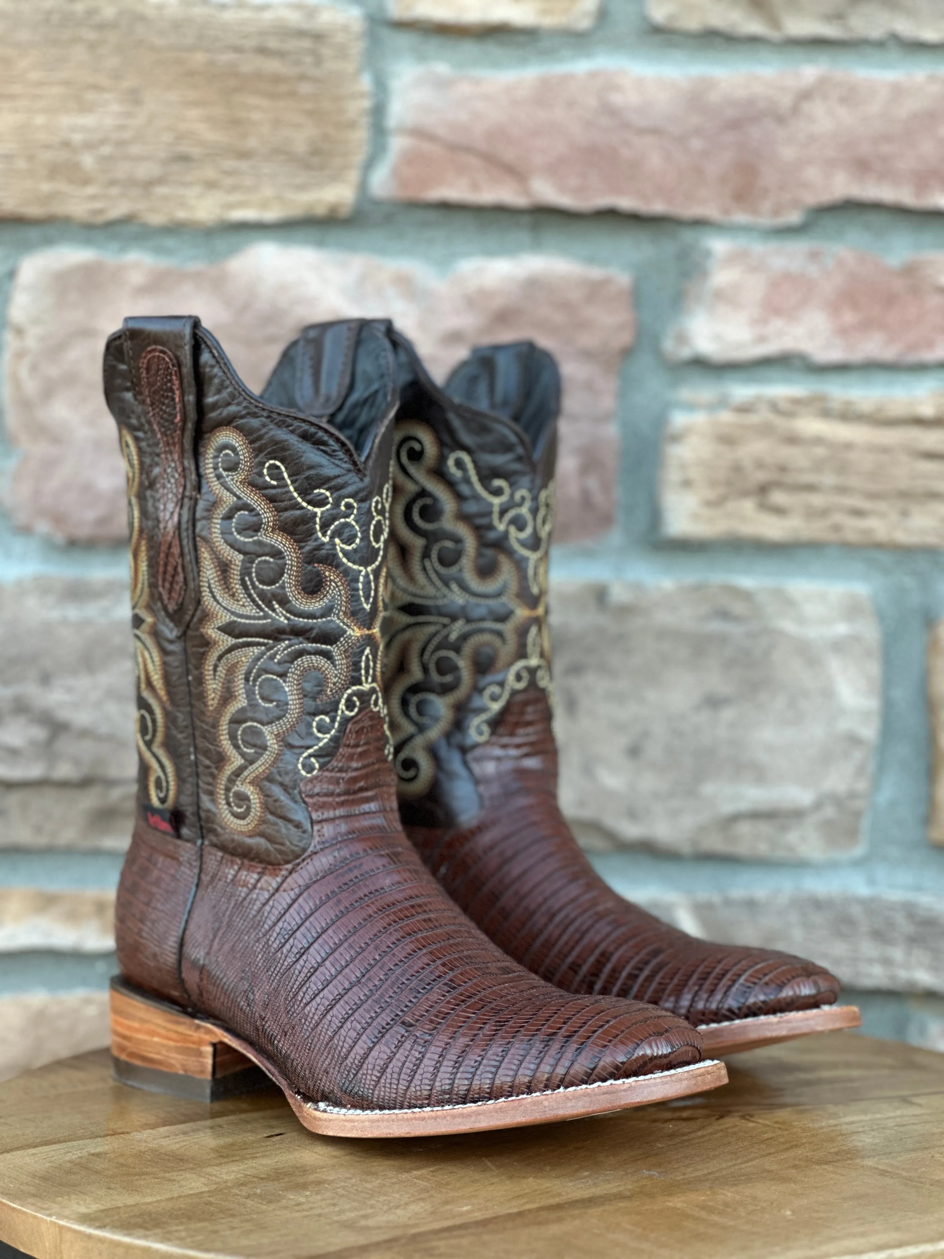 Artillero Cognac Teju Print Wide Square Toe Boots