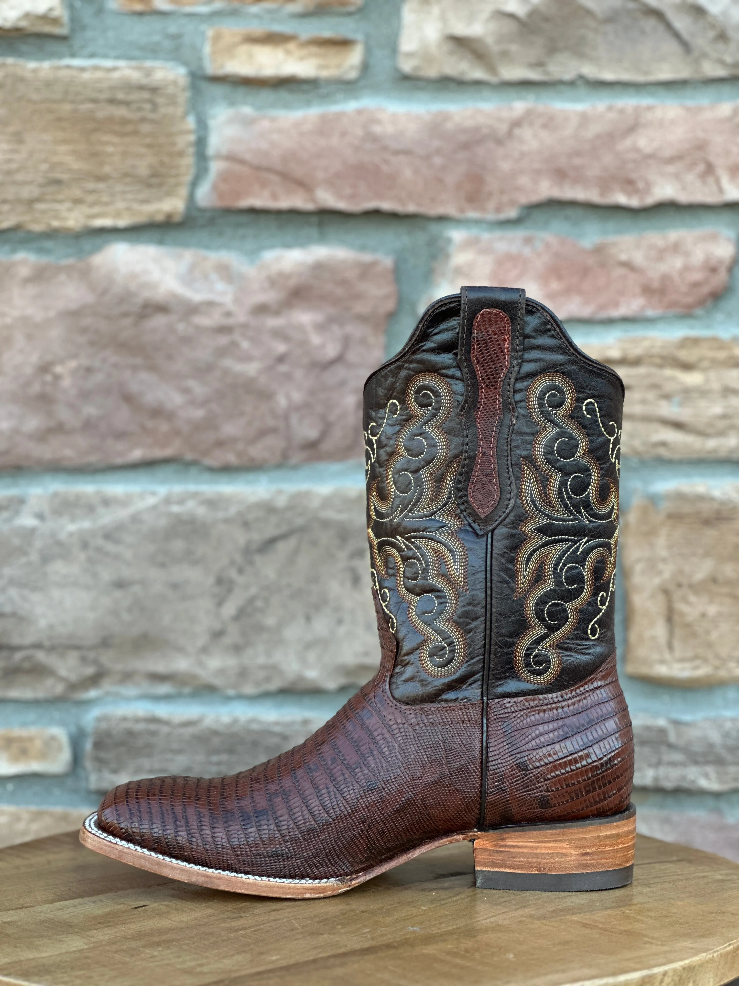 Artillero Cognac Teju Print Wide Square Toe Boots
