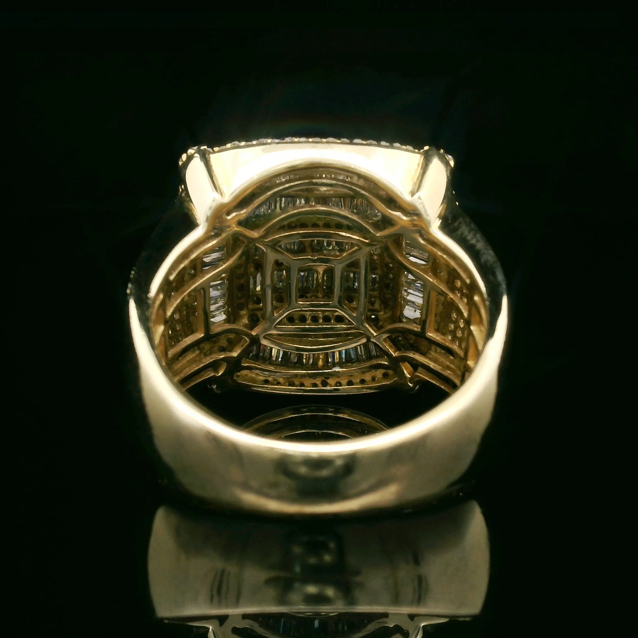 Baguette & Round Diamond Men's Ring 10k Yellow Gold 2.20ct