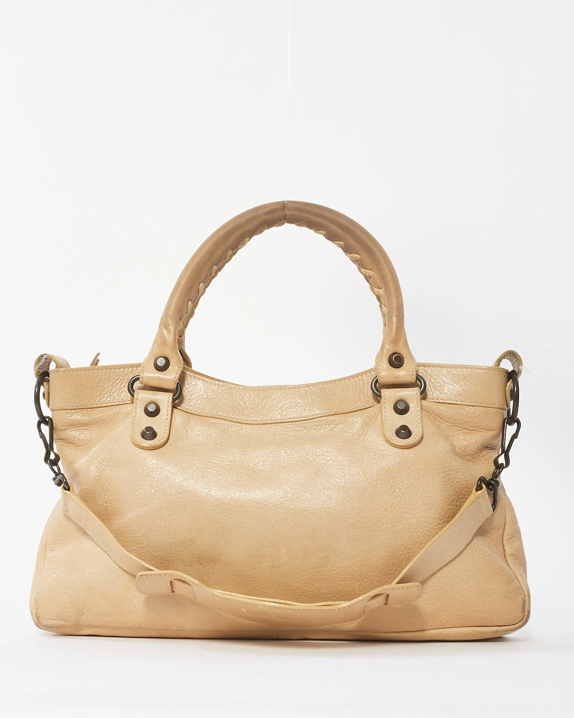 Balenciaga Beige Leather Gunmetal Stud Classic First 2Way Bag