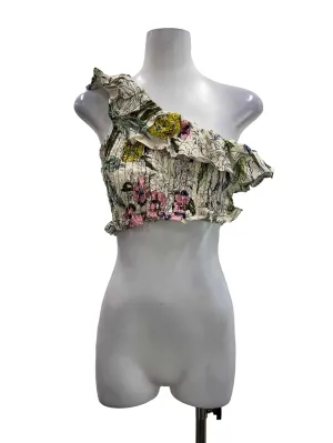 Beige Floral Printed Single Shoulder Top