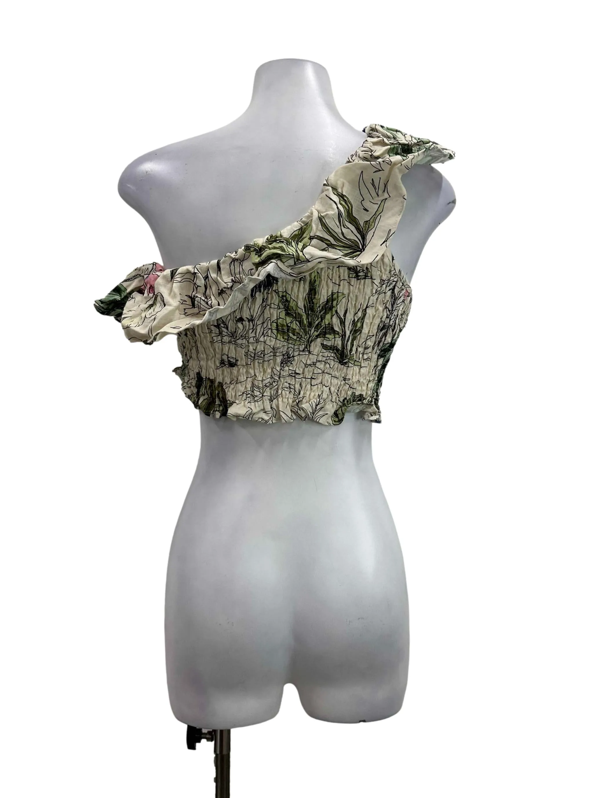 Beige Floral Printed Single Shoulder Top