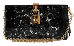 Black Taormina Lace Crystal Clutch Bag