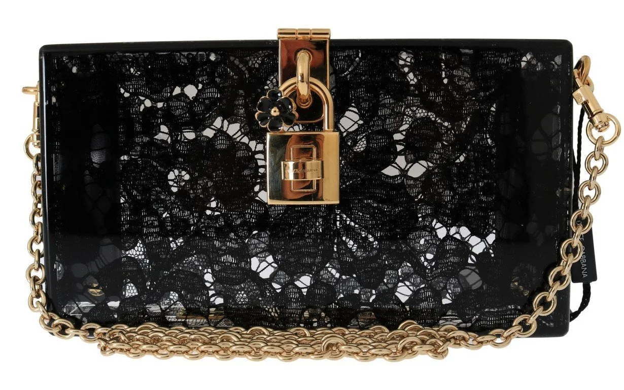 Black Taormina Lace Crystal Clutch Bag