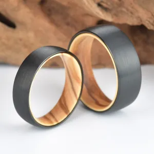 Black Tungsten Ring Exotic Olive Wood  Men's Wedding Band 8MM