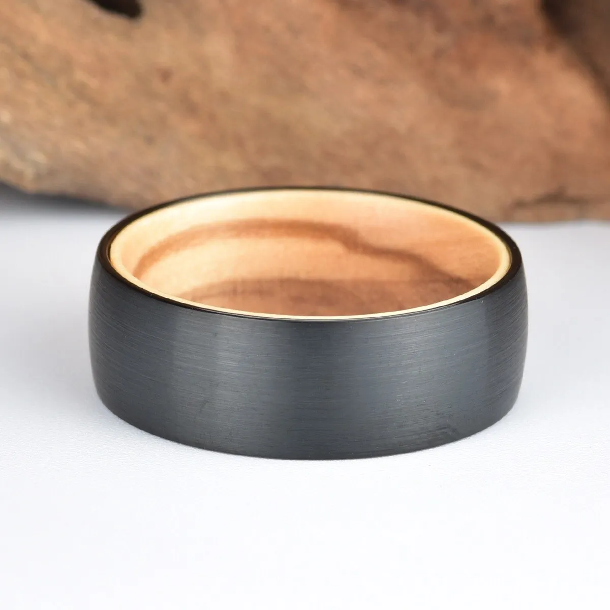 Black Tungsten Ring Exotic Olive Wood  Men's Wedding Band 8MM