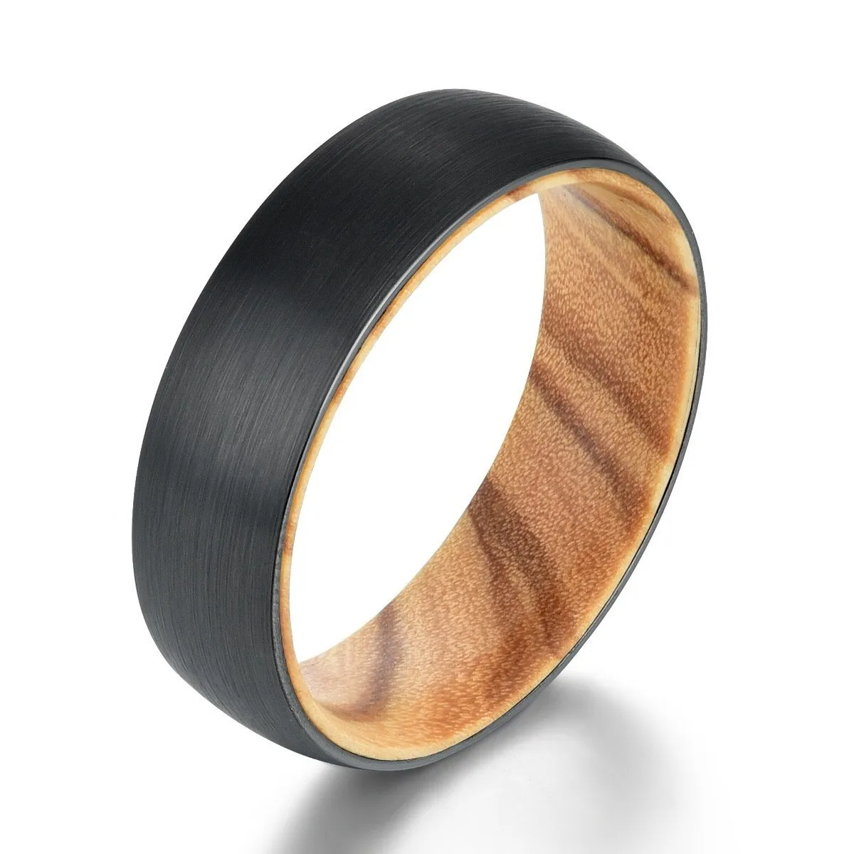 Black Tungsten Ring Exotic Olive Wood  Men's Wedding Band 8MM