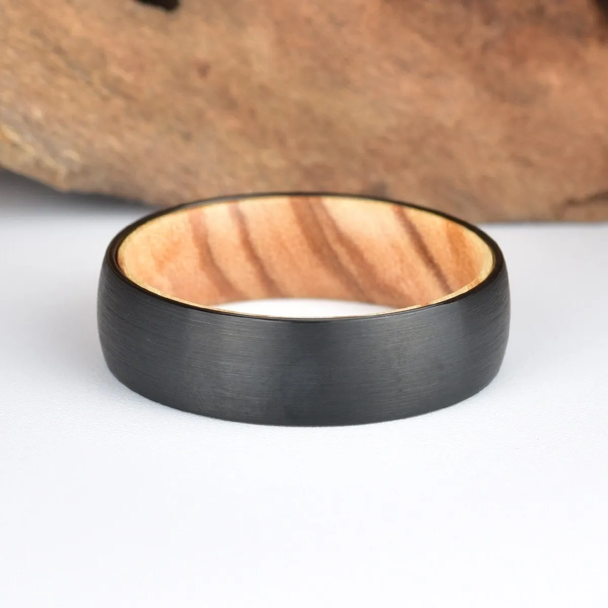 Black Tungsten Ring Exotic Olive Wood  Men's Wedding Band 8MM