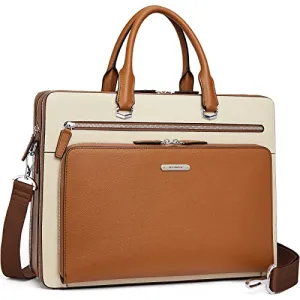BOSTANTEN Leather Briefcase in C-Brown & Beige - High-Quality, Multifunctional with Secure Laptop Compartment